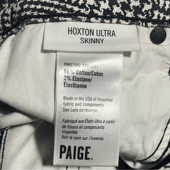 Paige Hoxton Ultra Skinny Jeans Cream and Black Glen Check. Size 26. - Picture 6 of 7